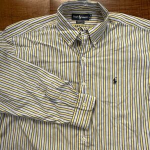 Ralph Lauren Yarmouth Mens 16 33 Yellow Blue Striped Cotton Button Down Shirt